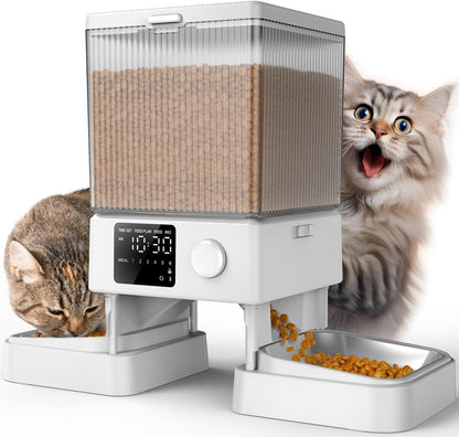 Oneisall Automatic Cat Feeder for 2 Cats Pets, Timed Cat Food Dispenser | 20 Cups/5L, Prevent Fighting, Precise Portion, Balanced Dispense, Non-Slip & Stable, Voice Recorder, Stainless Steel Bowls10