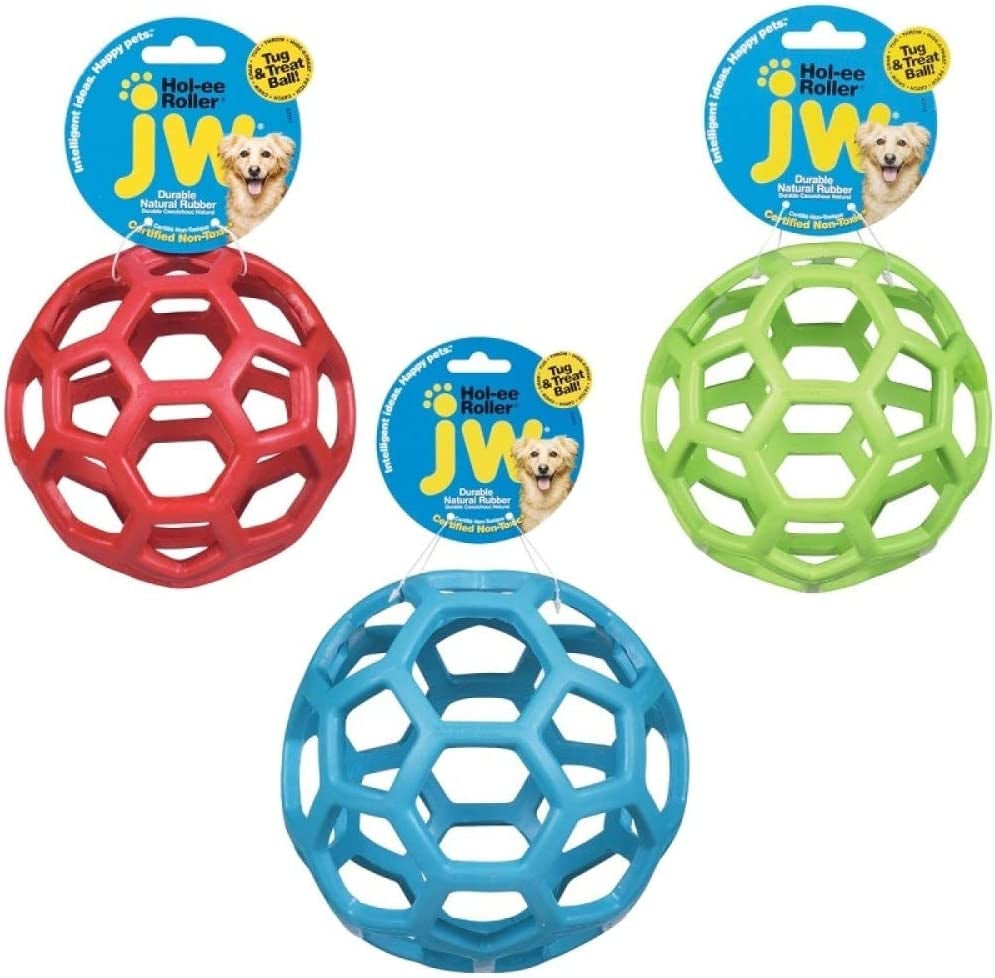 jw-pet-hol-ee-roller-dog-toy-puzzle-ball-natural-rubber-small-3-inch-diameter-colors-may-vary