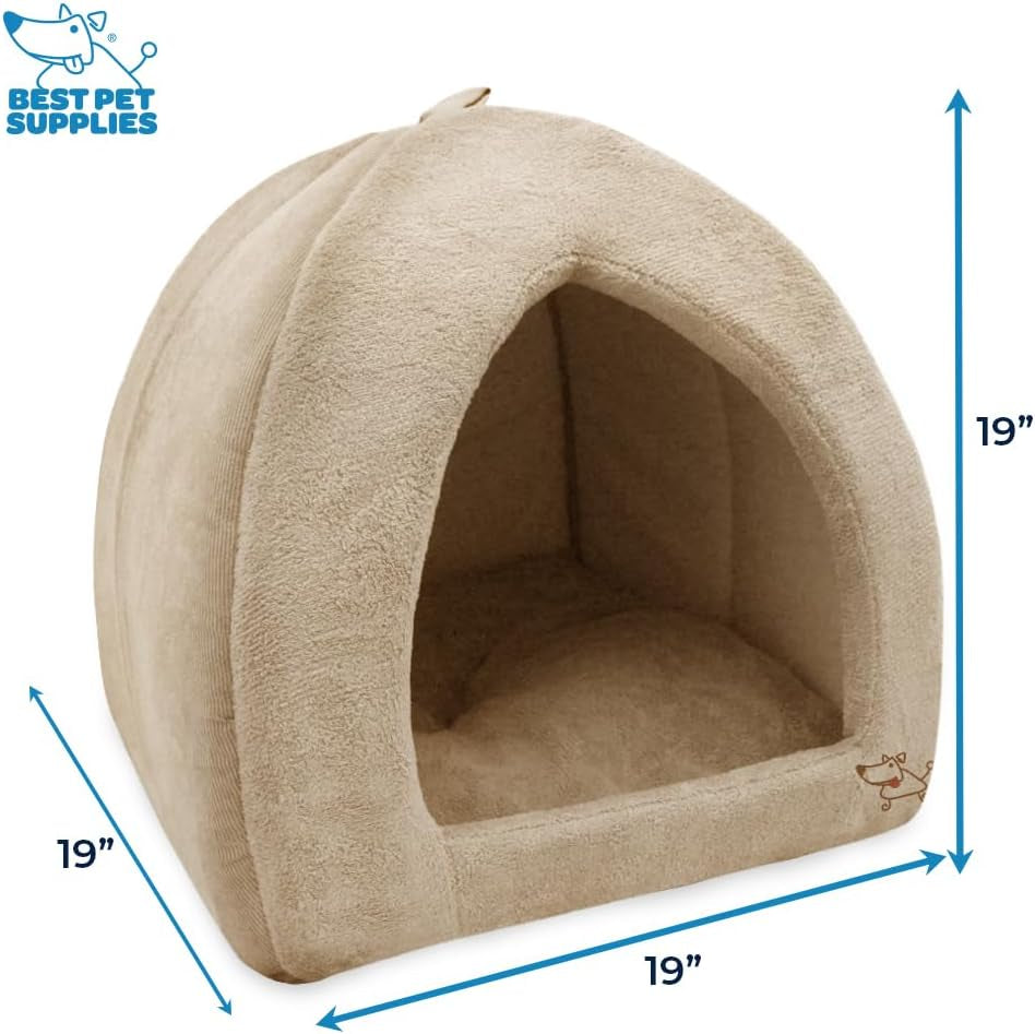 best-pet-supplies-cat-bed-for-indoor-cat-domed-tent-house-with-removable-pillow-covered-cat-cave-for-small-dog-puppies-and-all-breeds-of-cats-tan-19-x-19-x-h-19