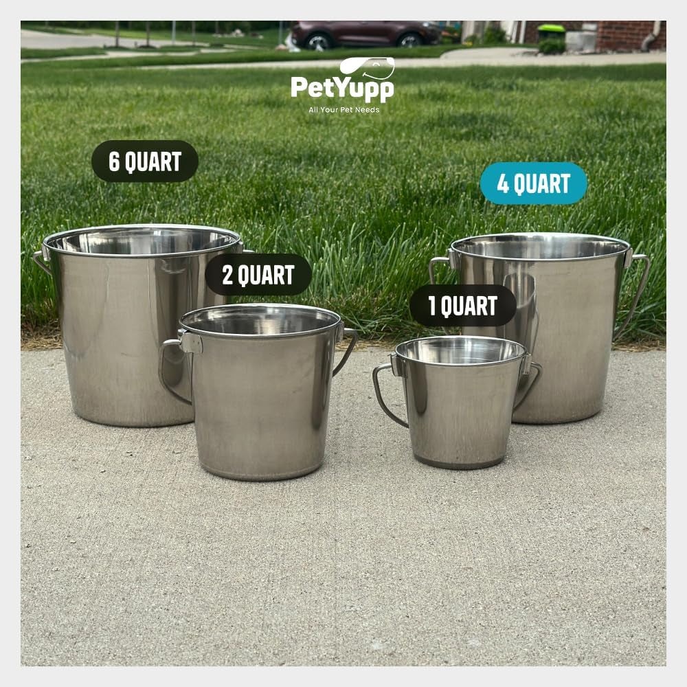1-gallon-heavy-duty-stainless-steel-bucket-rust-resistant-metal-bucket-for-feeding-watering-pets-livestock-cleaning-perfect-for-crates-kennels-cages-hang-on-fences-4-quart