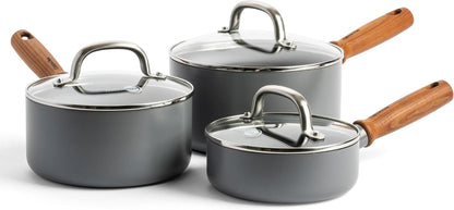 Mayflower Pro Hard Anodized Healthy Ceramic Nonstick, 6 Piece Cookware Set, Inclu. 16 Cm, 18 Cm and 20 Cm Saucepans with Glass Lids, Pfas-Free, Induction Suitable, Charcoal Gray1