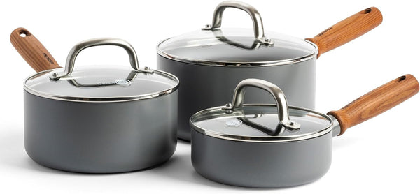 Mayflower Pro Hard Anodized Healthy Ceramic Nonstick, 6 Piece Cookware Set, Inclu. 16 Cm, 18 Cm and 20 Cm Saucepans with Glass Lids, Pfas-Free, Induction Suitable, Charcoal Gray1