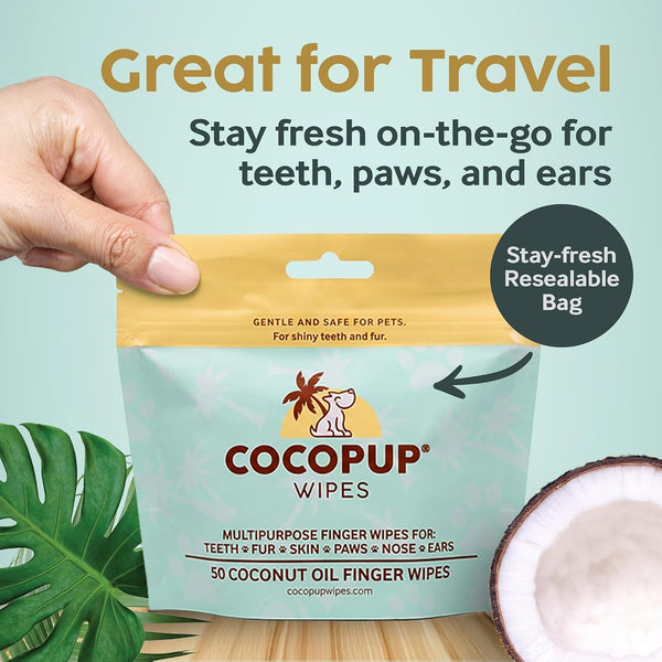 Cocopup Dog & Cat Dental Wipes, Coconut Oil Finger Toothbrush Cleaner | Coconut Oil-Infused Finger Wipes for Dogs and Cats; Helps Clean Teeth, Freshen Breath, and Wipe Ears, Nose, Paws, and Fur.7