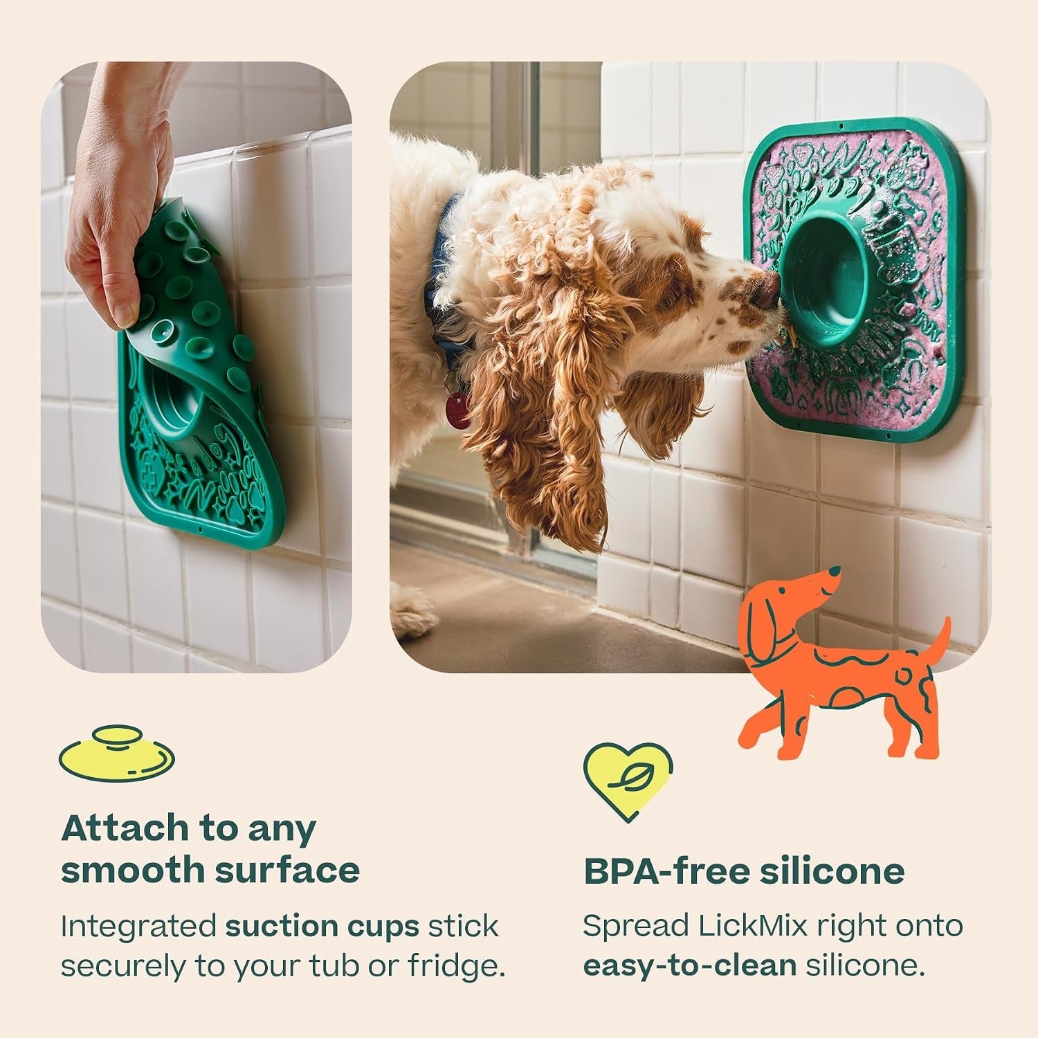 woof-lickmat-slow-feeder-mat-for-dogs-green-built-in-mixing-bowl-bpa-free-silicone-non-slip-suction-cups-dishwasher-safe-easy-to-clean