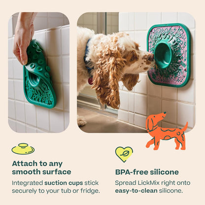 Woof Lickmat, Slow Feeder Mat for Dogs, Green | Built-In Mixing Bowl, Bpa-Free Silicone, Non-Slip Suction Cups, Dishwasher Safe, Easy to Clean4