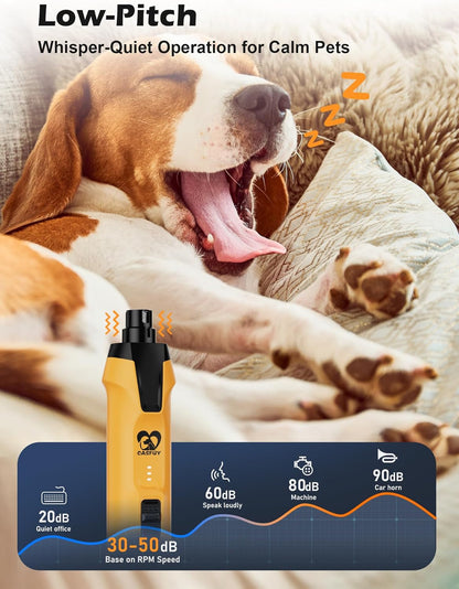 Casfuy 6-Speed Dog Nail Grinder – 50%+ Boost Power Dog Nail Trimmers Quiet with Dust Cap & 2 LED Lights & 2000Mah Battery & 4.8V Motor Electric Pet Toenail File Tool for Large Medium Small Dogs Cats8