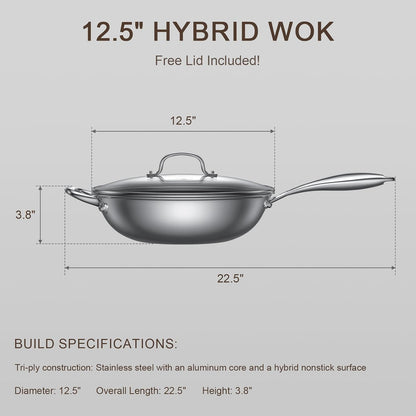12.5-Inch Hybrid Stainless Steel Wok Pan with Lid, Laser-Textured Nonstick Stir Fry Pan, Pfoa-Free, Induction Compatible, Oven & Dishwasher Safe for All Cooktops3