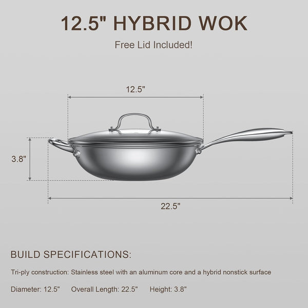 12.5-Inch Hybrid Stainless Steel Wok Pan with Lid, Laser-Textured Nonstick Stir Fry Pan, Pfoa-Free, Induction Compatible, Oven & Dishwasher Safe for All Cooktops3