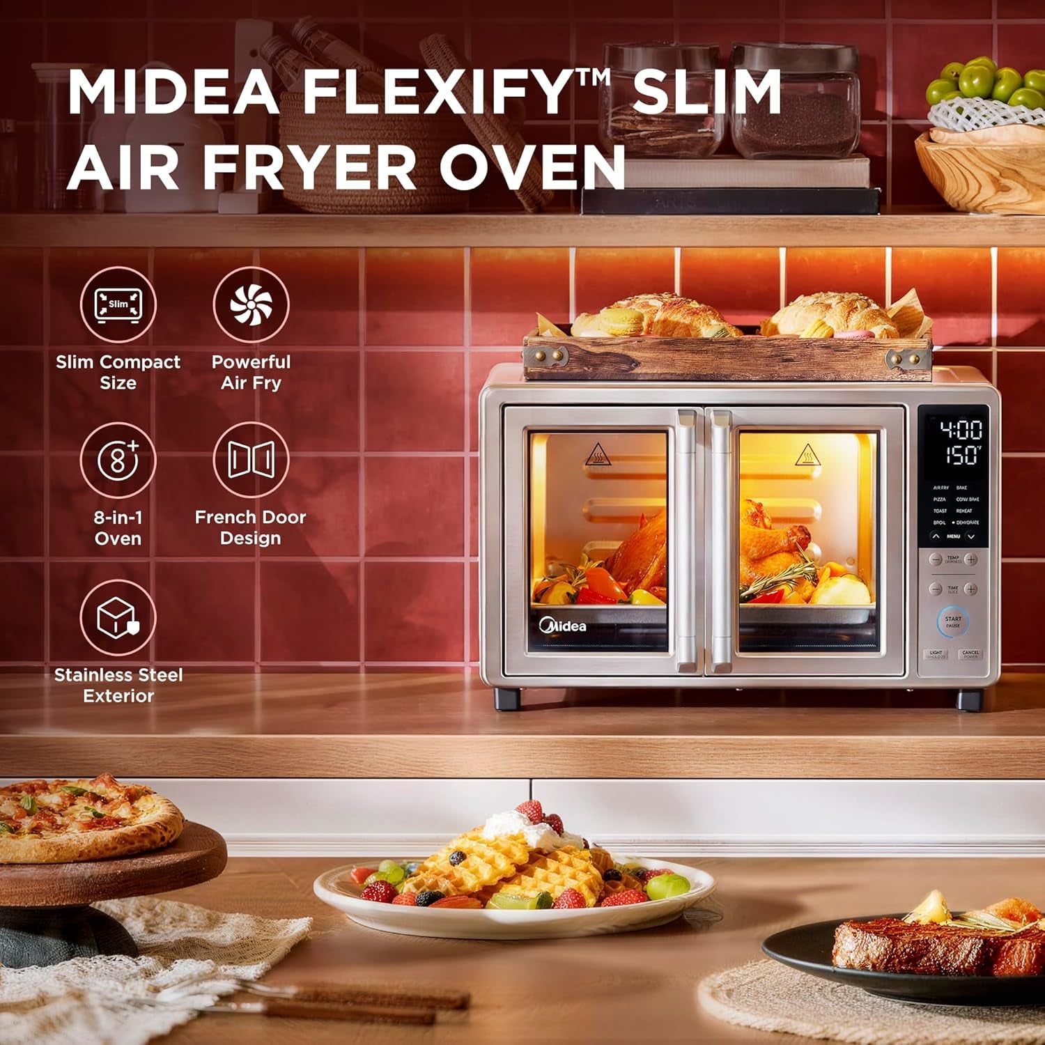 midea-flexify-slim-8-in-1-french-door-toaster-oven-air-fryer-combo-25qt-compact-countertop-oven-with-infrared-speedheat-stainless-steel