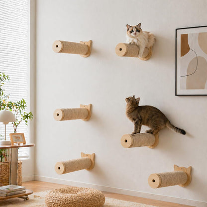 Sisal Rope Wall Mounted Cat Scratching Post - 11 In, for Indoor Cats Climbing & Scratching, 2-Post Integrated Set1