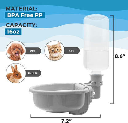 VANNON Gravity Pet Water Bowl, 16Oz Anti-Splash Crate Dispenser, Grey | Anti-Splash Gravity Water Bowl with a Floating Disk Helps Reduce Spills While Keeping Water Cleaner for Everyday Hydration.6