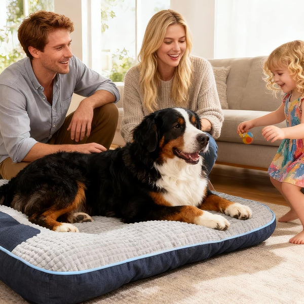 XL Dog Bed for Large Dogs up to 110 Lbs, Orthopedic Extra Giant Dog Sofa with Thick Plush Crate Mat & Bolster Pillow, Fluffy Washable Bed for Senior & Arthritic Dogs, Non-Slip Bottom, Grey 47"X37"6