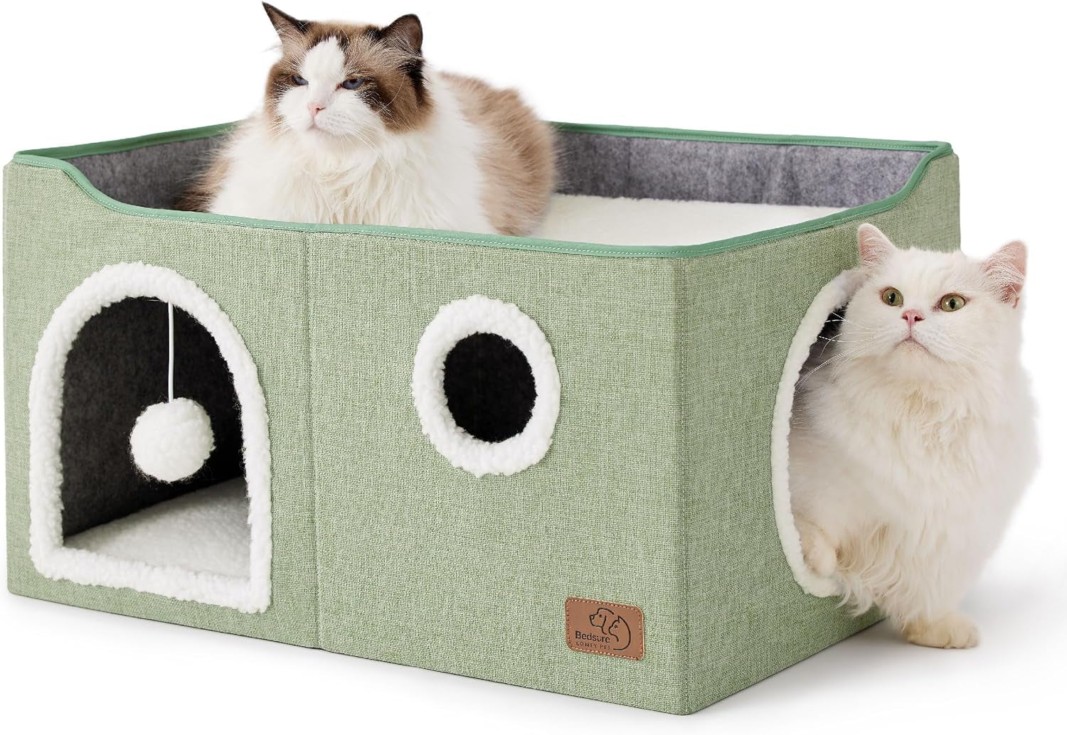 bedsure-cat-house-bed-for-indoor-cats-with-fluffy-ball-and-scratch-pad-grey-16-5x16-5x13-in-large-cat-cave-for-multiple-pets-foldable-cat-hideway-cube-for-sleeping-kitten