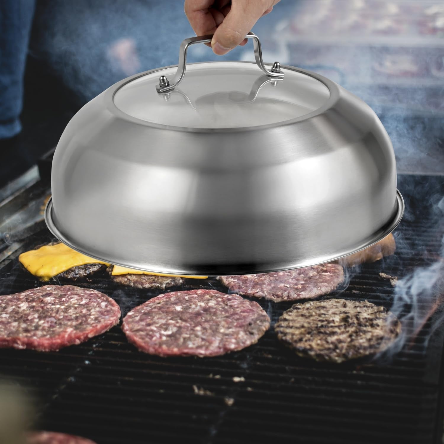 12-75-inch-12-2-inch-inner-diameter-stainless-steel-basting-cover-for-13-5-inch-wok-melting-dome-for-griddle-cooking-round-steaming-cover-lid-with-tempered-glass-top-and-steam-holes