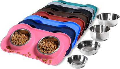 Hubulk Pet Dog Bowls 2 Stainless Steel Dog Bowl with No Spill Non-Skid Silicone Mat + Pet Food Scoop Water and Food Feeder Bowls for Feeding Small Medium Large Dogs Cats Puppies (S, Pink)8