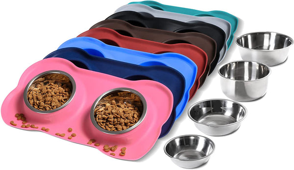 Hubulk Pet Dog Bowls 2 Stainless Steel Dog Bowl with No Spill Non-Skid Silicone Mat + Pet Food Scoop Water and Food Feeder Bowls for Feeding Small Medium Large Dogs Cats Puppies (S, Pink)8
