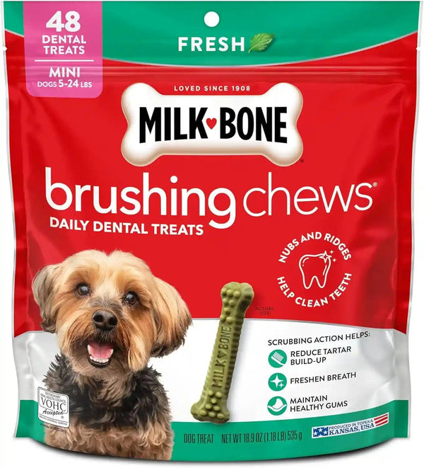 Milk-Bone Brushing Chews, Small/Medium, Fresh Flavor, 25 Dental Treats | 19.6-Oz. Bag, Daily Dental Dog Treats, for Dogs 25-49 Lbs., Fresh Mint Flavor13