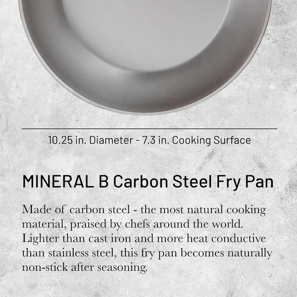 MINERAL B Carbon Steel Fry Pan - 10.25” Diameter, 7.3” Cooking Surface - Ideal for Searing, Sauteing & Reheating - Naturally Non-Stick Finish - Made in France2