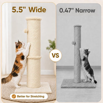 PAWSCRAT 32-Inch Tall Cat Scratching Post, 5.5-Inch Diameter, Sisal, Beige | Natural Sisal Scratching Surface with a Dangling Ball for Indoor Cats, Scratch-Resistant Durable and Protect Your Furniture4