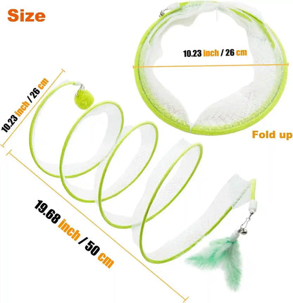 Self Play Cat Hunting Spiral Tunnel Toy, Folded Cat Spring Tunnel Toys for Indoor Cats (Green)3