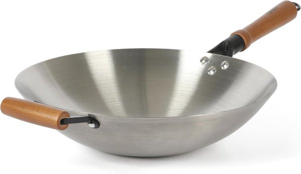 Oster Sangerfield 14-Inch Stainless Steel Wok with Wood Handles, Durable Non-Stick Stir Fry Pan for Gas and Electric Stovetops1