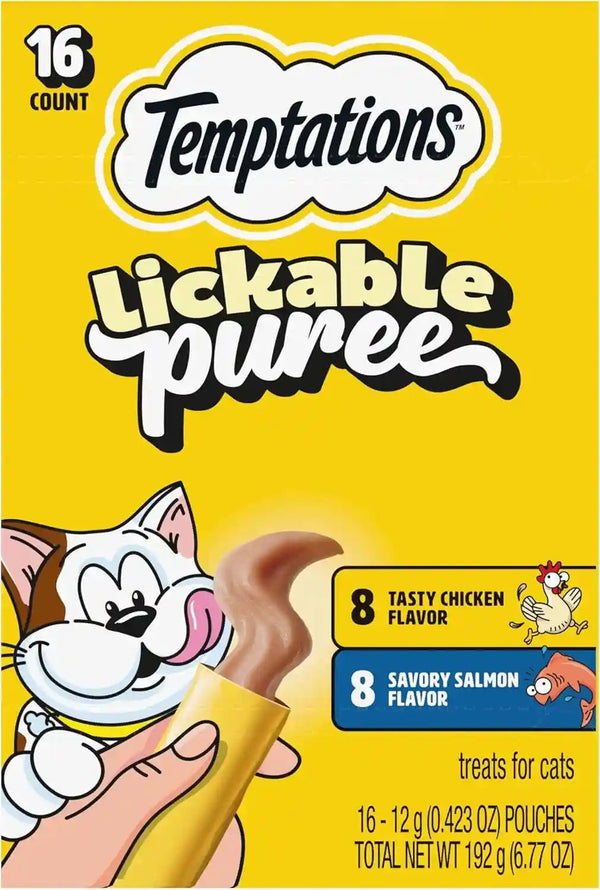 Temptations Creamy Puree Squeezable Lickable Cat Treats, Wet Cat Treats with Salmon, 0.42 Oz. Tubes, 24 Count - Packaging May Vary34
