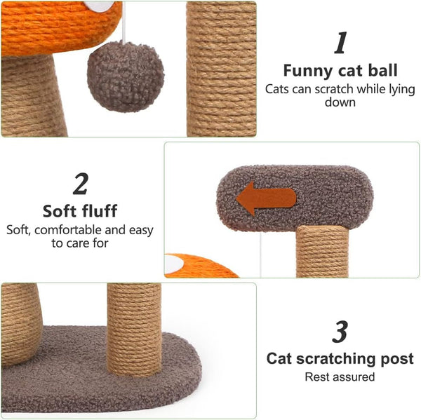 Mushroom Cat Scratcher Post with Sisal Rope for Indoor Cats | Natural Sisal Rope Tower Satisfies Claw Instincts.Compact for Small Cats.Durable&Stable4