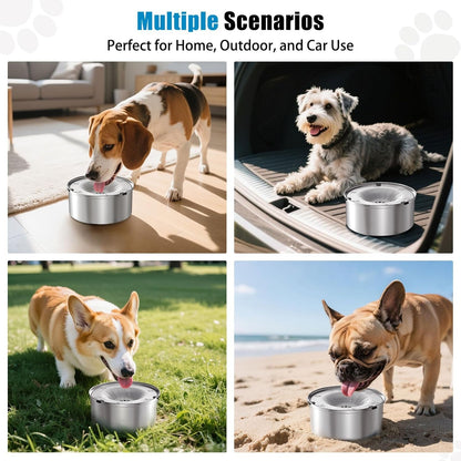 SCHITEC Dog Water Bowl No Spill 40Oz/1.2L Slow Drinking Anti-Splash Stainless Steel Dog Bowl with Floating Disk, Spill Proof Pet Travel Water Dispenser for Sloppy Messy Drinkers(Light Gray)7