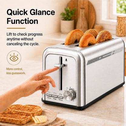 Toaster 4 Slice Stainless Steel,Slim Toater with 9 Shade Settings,4 Slice Toaste Long Slot with Bagel/Defrost/Cancel Functions,  T-438(Silver)7