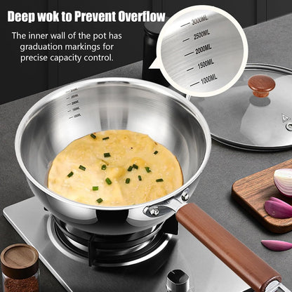 5-Ply Stainless Steel Wok Pan with Lid, Wide & Deep Cookware Stir-Fry Pans, Non-Stick Wok, Scratch-Resistant Pans for Cooking,Compatible with All Cooktops,Wok,8.66In4
