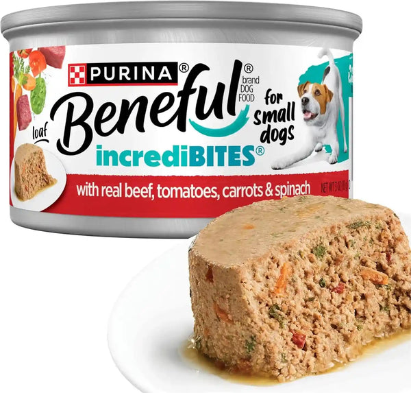 Purina Beneful Small Breed Wet Dog Food Variety Pack, Incredibites Loaf, Chicken, Beef and Salmon Flavors - (2 Packs of 12) 3 Oz. Cans14