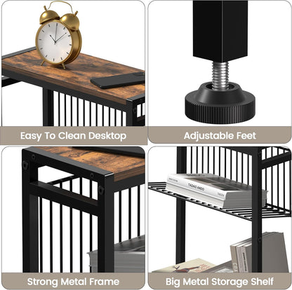 Small Side Table for Small Space, 3-Tier Narrow End Table with Magazine Holder,Slim Nightstand, Skinny Snack Couch Table in Living Room, Bedroom Study and Balcony (Rustic Brown &Black)8
