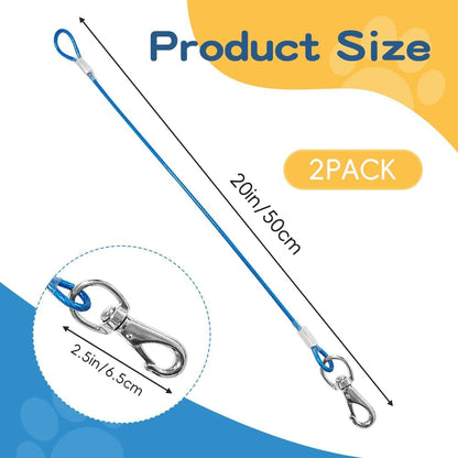 Chew Proof Dog Leash - 2Pack Metal Cable Lead,No Tangle Multiple Dog Leashes for Small and Medium Dogs- Heavy Duty Leash Extender for Collars & Harnesses(2 Pack Black, 20In/50Cm)2