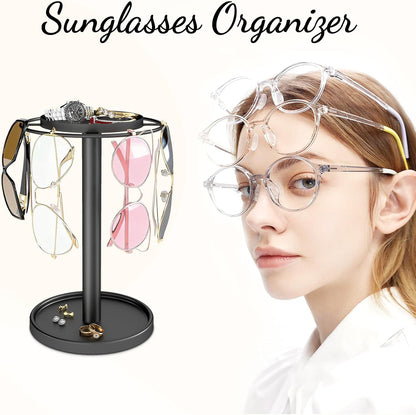 360° Rotating Sunglasses Organizer, Glasses Holder with Organizer Tray | Stainless Steel Eyeglasses Holder with Storage Base for Dresser, Desk Table, Nightstand & Home Decor, Black8