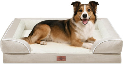 Comfort Expression Orthopedic Dog Bed for Extra Large Dogs with Bolster | Waterproof Dog Couch Bed with Washable Cover & Non-Slip Bottom, Supportive Egg Crate Foam XL Pet Bed, 42X30 Inch206