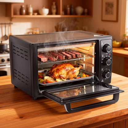 34QT/32L Kitchen Convection Oven, 1500W, Multi-Functional Countertop Toaster Oven with 60-Min Timer, Crispy Roast, Dehydrate, Rotisserie, 6 Accessories Included Black1