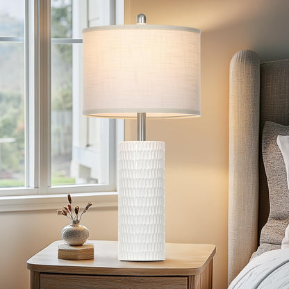 27" Ceramic Table Lamp, Farmhouse Table Lamp for Living Room, White Lamp for Bedroom, Night Stand, Modern Bedside Lamp Set of 2, End Table Lamps, White(2 Bulbs Included)5