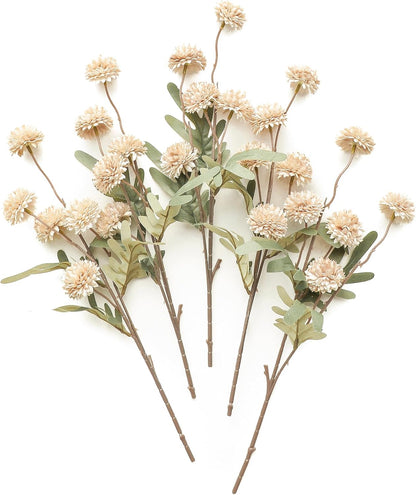 5Pcs Beige Faux Silk Mums Artificial Flowers, Bulk Fake Small Mini Chrysanthemums with Stems for DIY Champagne Wedding Centerpieces Floral Arrangements Vase Fillers Home Decorations1