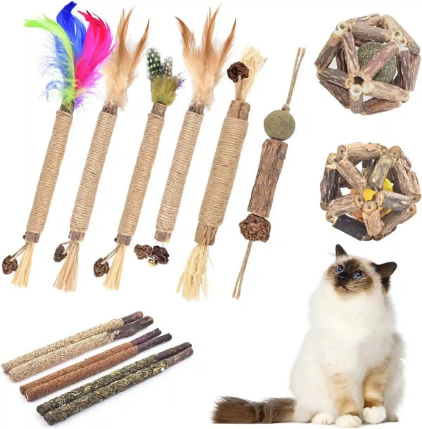 TINDTOP Silvervine Chew Sticks for Cats, 10 Pack Natural Catnip Chew Toys | for Kittens Teeth Cleaning, Matatabi Dental Care, Increase Appetite, Calm Cat Anxiety and Stress, Aggressive Chewers Toy9