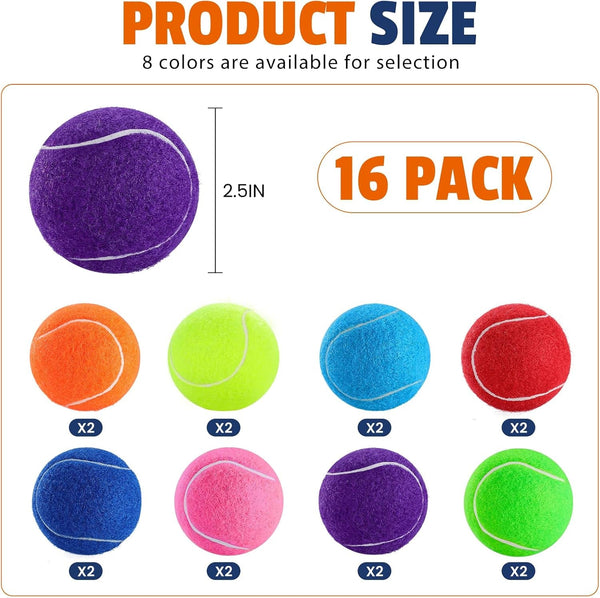 FURWEY Tennis Balls for Dogs 16 Pack,2.5 Inches,Durable and Non-Toxic Dog Toys Balls with Mesh Bag,Colorful Fetch Toys Balls for Pet Dog (Non Squeaky)2