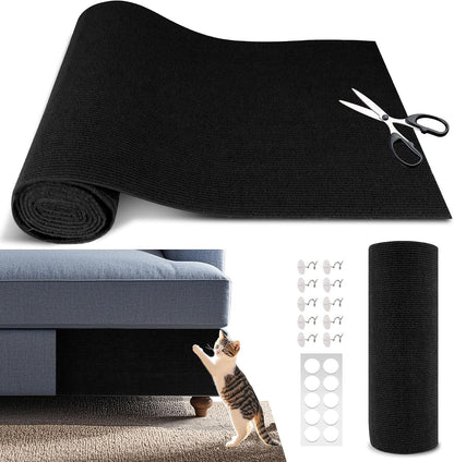 Cat Scratch Furniture Protector, 39.4"X15.8" Self Adhesive Cat Scratch Mat Pad,Cut to Fit DIY Replacement Carpet for Tree,Wall,Bed,Door, Couch Protector (Black)1