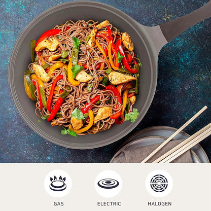 Eela 12'' Non Stick Chef'S Wok with Glass Lid, Stir Fry Pan and Pofa-Free Ceramic Coating for Cooking Saute Vegetables, Meat, Fish, 12 Inch, Deep Blue (Handle Assemble Required)4