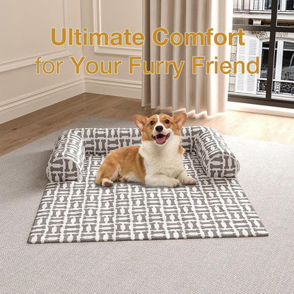 Orthopedic Dog Bed Mat for Large Dogs, Washable Sofa Protector Pet Bed with 3-Sided Bolster, Shredded Memory Foam & Plush Support, Non-Slip Bottom for Medium & Small Dogs (Grey)2