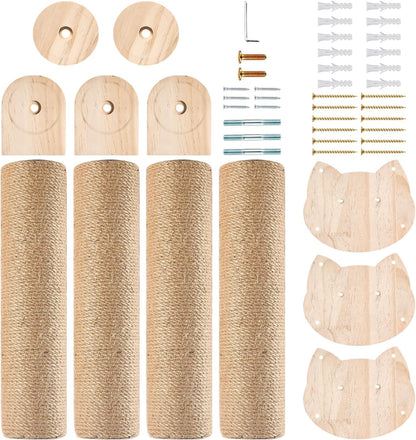 55" Cat Wall Scratcher, Wooden Wall-Mounted Natural Jute Scratching Post | Vertical Scratching Post for Large Cats, Climbing Shelves, Space Saving Cat Tower Alternative for Indoor Cats & Kittens6