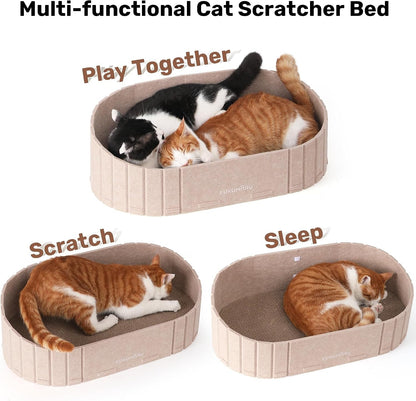 FUKUMARU Cat Scratcher, 24 Inch Sofa Shape Cat Scratching Bed Couch Indoor | Oval Felt Cat Scratcher Bed with Reversible Detachable Cat Scratching Boards, round Cats Scratch Pads Refill, Beige3