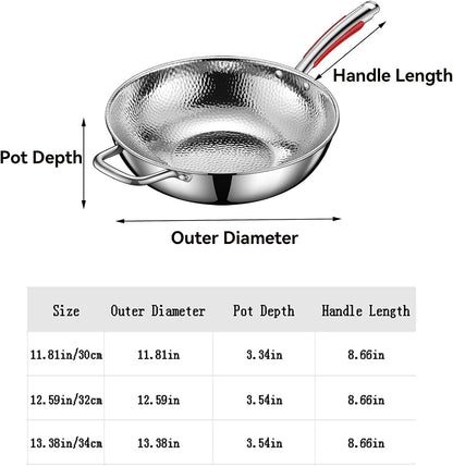Titanium Hammered Wok, 2026 New Upgrade Non Stick No Coating Titanium Frying Pans for Cooking, Ultra-Durable, Scratch-Resistant, Safe for Oven, Induction & Cooktops,No Lid,11.81In7