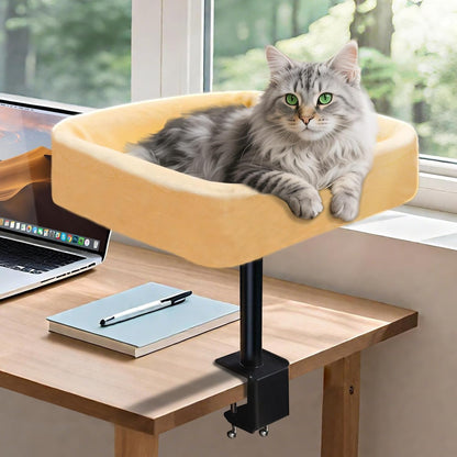 Cat Desk Bed, Sturdy Cats Bed for Desk with Washable Cover, Dual-Sided Breathable Summer & Winter, Comfortable Soft Pet Nest Bed with Reinforced Steel Frame, Easy Assembly for Home Office/Study Room1