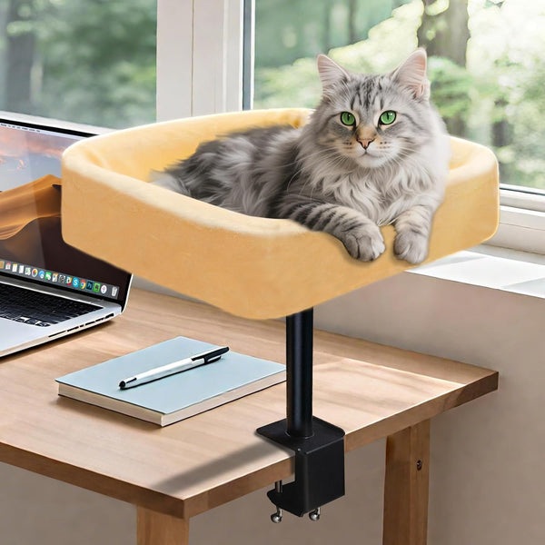 Cat Desk Bed, Sturdy Cats Bed for Desk with Washable Cover, Dual-Sided Breathable Summer & Winter, Comfortable Soft Pet Nest Bed with Reinforced Steel Frame, Easy Assembly for Home Office/Study Room1