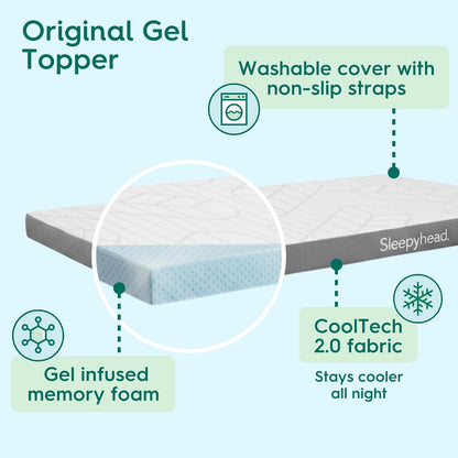 Twin XL Mattress Topper 2 Inch for College Dorm, Cooling Gel Memory Foam, Pressure Relief, Removable Washable Cover, Certipur-Us Certified (XL Twin 2")3