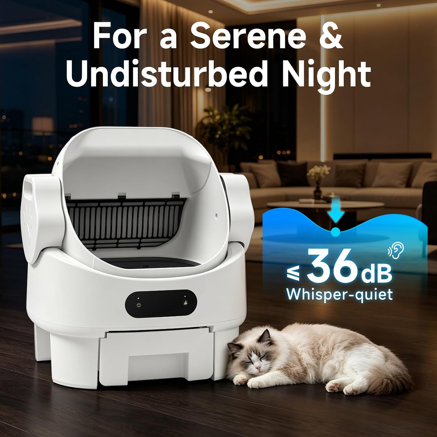 automatic-cat-litter-box-self-cleaning-infrared-sensor-display-8l-waste-bin-spacious-interior-ultra-quiet-kitten-senior-friendly-clumping-litter-compatible-anti-pinch-tool-free-clean-open-top-white